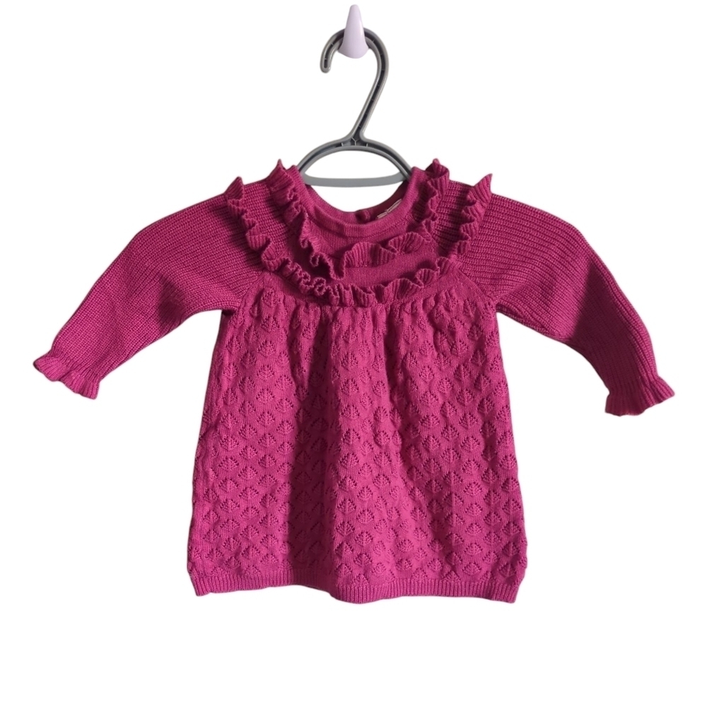 Janie & Jack | Ruffle Pointelle Knit‎ Sweater Dress Size 6-12 Months